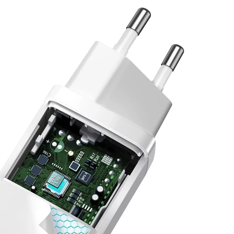 Ladegerät Baseus CCGAN2L-B02 Indoor AC Schnellladegerät 20V 1xUSB 1xType-C Weiß