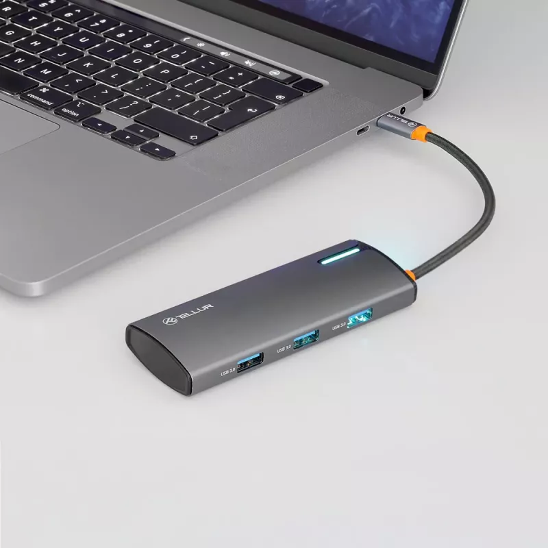 USB-C-Hub Tellur TLL321061 mit PD 3.0 100W, HDMI-Ausgang und 3× USB 3.0-Anschlüssen