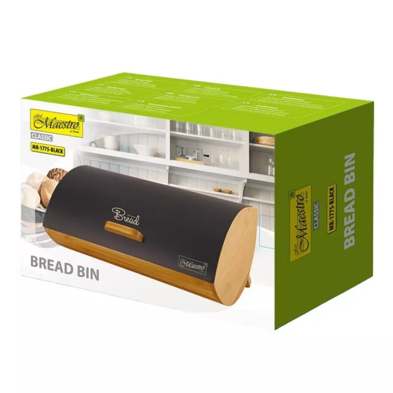 Maestro MR-1775-BLACK Brotkasten Schwarz, Holz Bambus, Metall