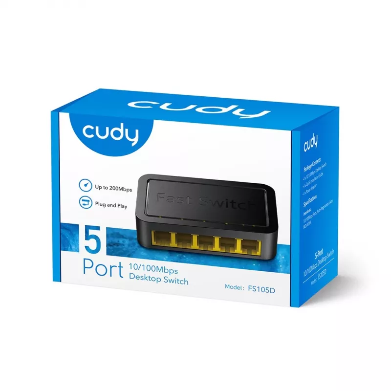 Netzwerk-Switch Cudy FS105D — 5-Port Fast Ethernet 10/100, 1 Gbit/s Switching, schwarz