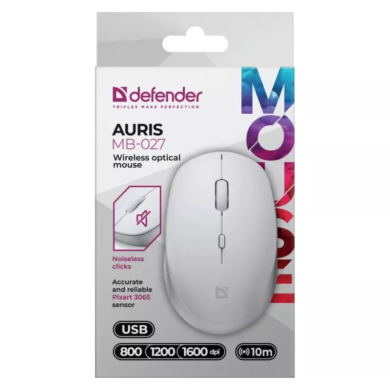 Kabellose Maus mit leisem Klick AURIS MB-027 800/1200/1600 DPI weiß