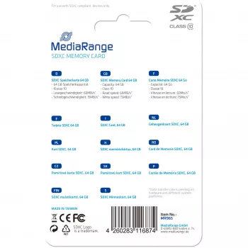 MediaRange - Flash-Speicherkarte - 64GB - Class 10 - SDXC - Blau (MR965)