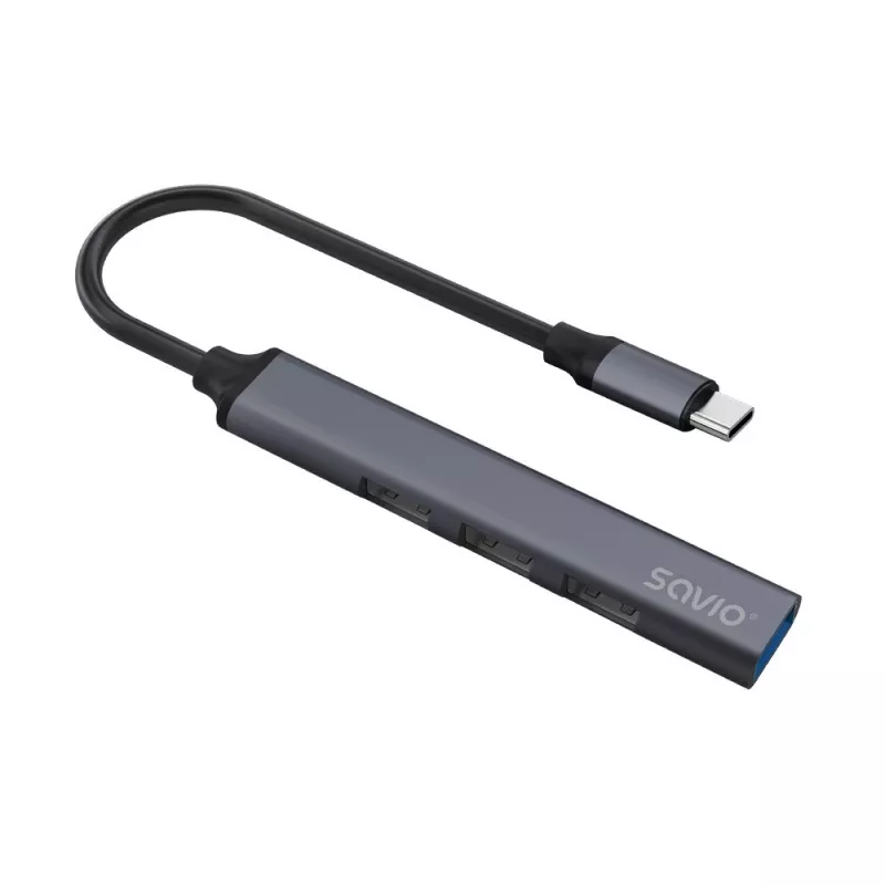 USB 3.0 4-Port Schnittstellen-Hub SAVIO AK-71 mit USB-C Host, 5000 Mbit/s, 2 Jahre Garantie