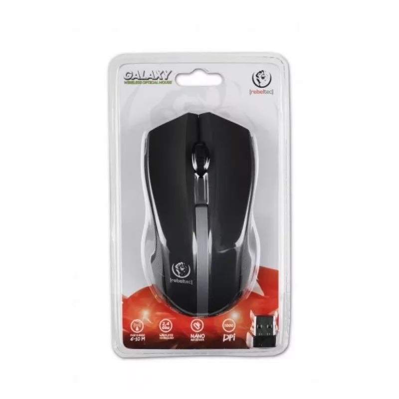 Rebeltec Wireless optische Maus, GALAXY schwarz/silber, Gummioberfläche