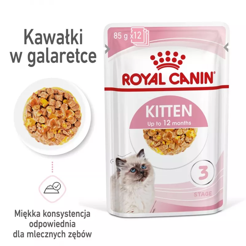 Nassfutter für Kätzchen Royal Canin Kitten Jelly 85 g — Hühnchengeschmack, 85-g-Beutel, 12 Stück