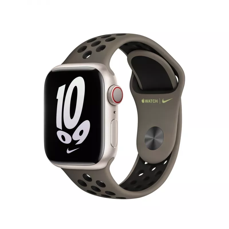 Band für Apple Smartwatch, 41 mm Olive Grau/Schwarz Nike Sport Band, Fluorelastomer, Handgelenk 130–200 mm
