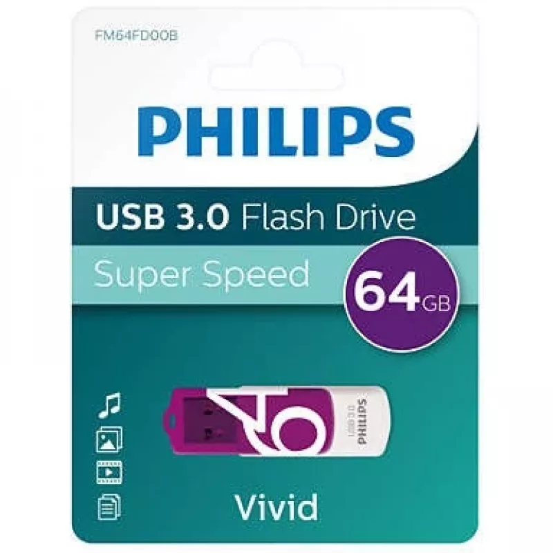Philips FM64FD00B USB-Stick 64 GB USB Typ-A 3.2 Gen 1 (3.1 Gen 1) Lila, Weiß