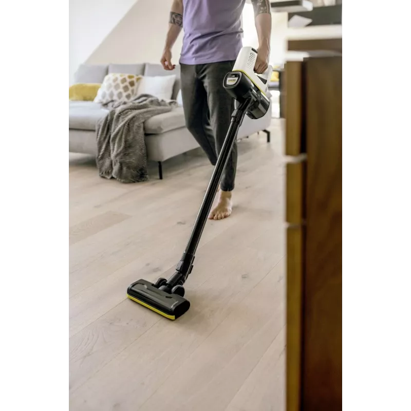Kärcher VC 4 2-in-1-Akkustaubsauger, beutellos, kabellos, 21,6 V Li-Ion, 30 Min. Laufzeit, HEPA, 2 Geschwindigkeiten, gelb/schwarz