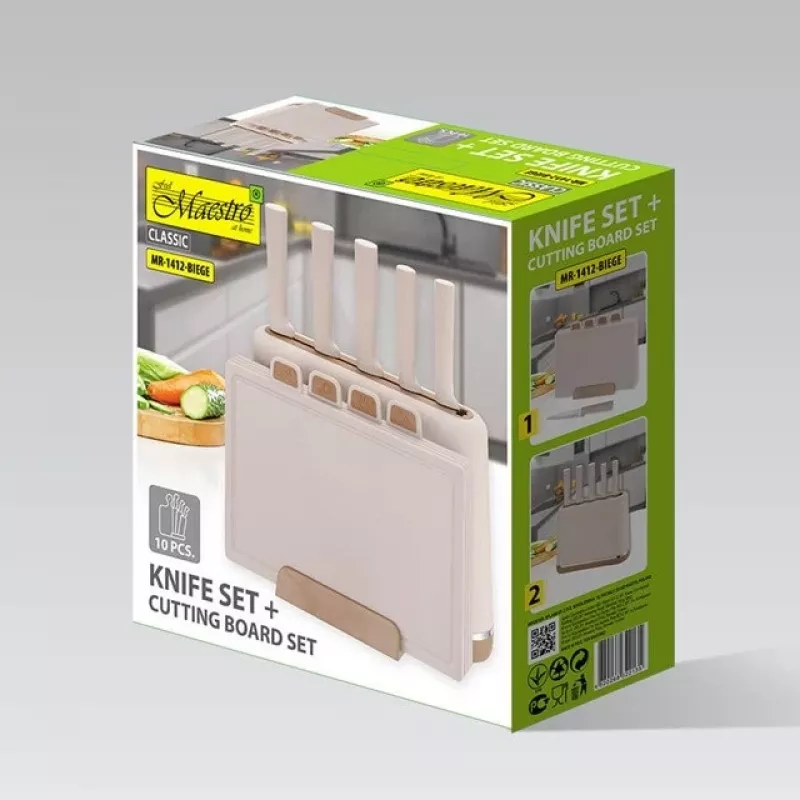 Maestro MR-1412-BEIGE Messerset mit Block + Schneidebrett-Set Beige