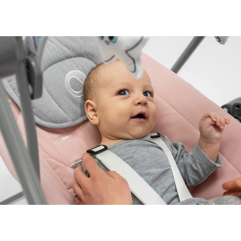 Babywippe Lionelo OTTO COZY Grau — kompakte Babywippe, weicher Sitz, Sicherheitsgurt