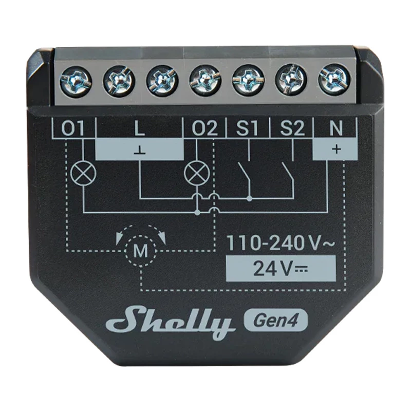 Shelly 2PM Gen4 Rollladen-/Jalousieaktor 2 Kanäle, AC 110–240V, 2,4 GHz Wi‑Fi, 1,4 W, 8000 KB Flash