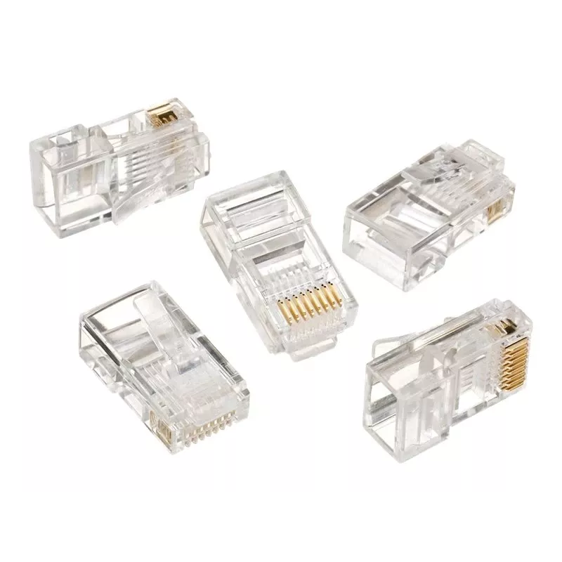 Modularstecker 8P8C für feste LAN-Kabel CAT5, UTP, 10 Stk. pro Beutel | Modularer 8P8C RJ45-Stecker, 30µ” vergoldet, 3-zackige Innenkontakte für feste LAN-Kabel