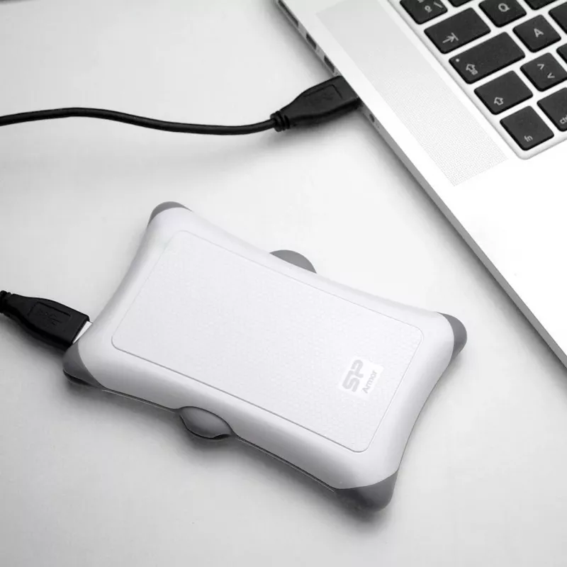 Externe HDD Silicon Power Armor A30 2 TB 2,5 Zoll USB 3.2 Gen 1, weiß, stoßfest, 256-Bit-AES