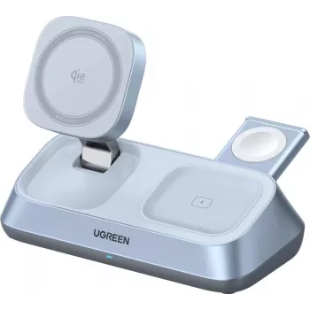 UGREEN MagFlow W711 3-in-1 magnetisches Qi2 25W kabelloses Tischladegerät für iPhone, AirPods und Apple Watch, Silber