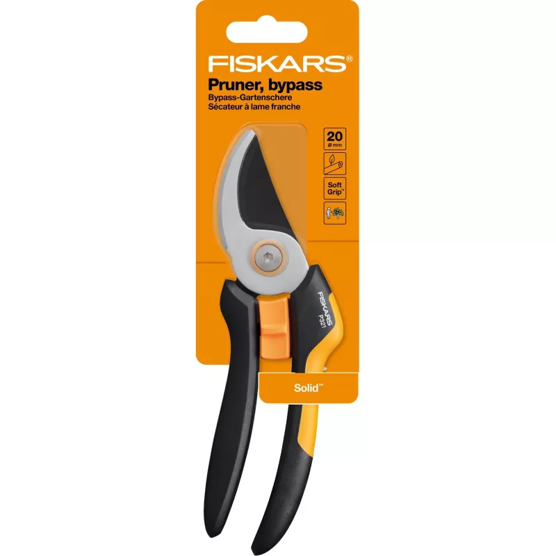 Fiskars Solid M P321 Gartenschere Bypass Schwarz, Orange