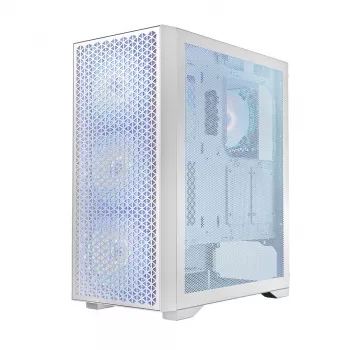 PC-Gehäuse LOGIC Dart Pro Midi ARGB weiß — Midi Tower, ATX, 456×200×385 mm, max. GPU 34 cm, CPU-Kühlerhöhe 155 mm, 3x120mm vorne + 1x120mm hinten, USB 3.0 x2, USB-C x1