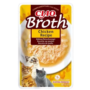 Nassfutter für Katzen INABA Ciao Broth Chicken 40 g Beutel — fleischige Flüssigkeit, getreidefrei, gluten‑ und sojafrei