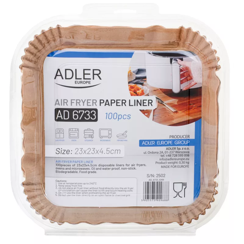 Adler Papier-Einlagen für Heißluftfritteuse | AD 6733 | 100 Stück