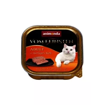 Nassfutter für Katzen animonda ANIMONDA Vom Feinsten 100 g Schale — Kalb/Geflügel, für ausgewachsene Katzen, leicht zu öffnen