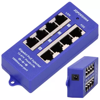 PoE Injector Extralink Gigabit 4-Port, 4x 1000Mb/s RJ45, 48V, Blau/Schwarz