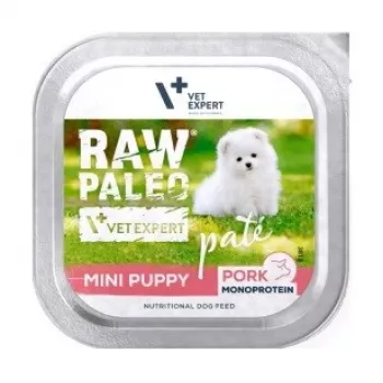 Nassfutter für Hunde VETEXPERT RAW PALEO Pâte Mini Puppy Pork 150 g — vollwertiges getreidefreies Nassfutter für Welpen kleiner Rassen