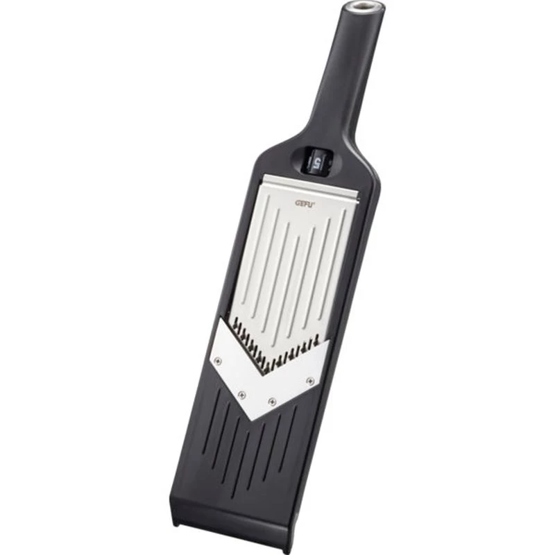 Manuelle Schneidemaschine GEFU Julienne VIOLI 2.0 – manueller Lebensmittelschneider, 5 Schneidpositionen, 1–5 mm, Edelstahlklingen, Gehäuse aus ABS/Edelstahl, schwarz