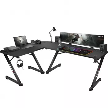 Ecktisch Huzaro Hero 7.0 Schwarz – Eckschreibtisch, Carbonfaser-Tischplatte 1540×1170×725 mm, Aluminiumgestell, 1,5 cm Plattenstärke
