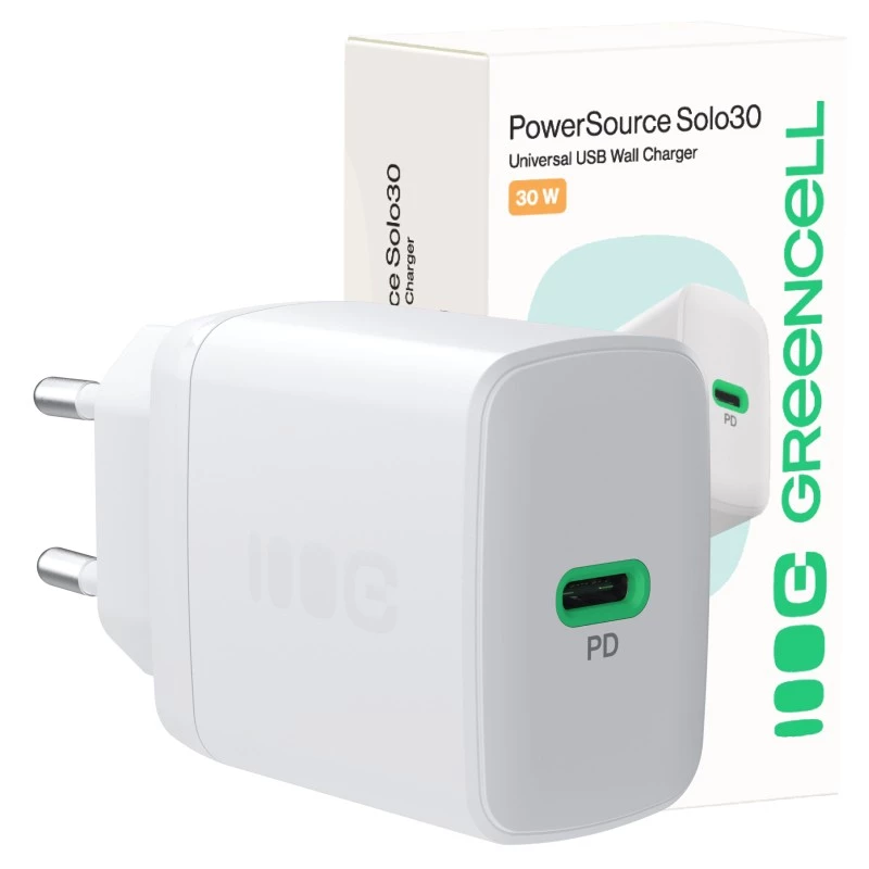 Netzteil Grün Cell PowerSource Solo30 30W Weiß — USB-C-Ladegerät, 30 W Ausgangsleistung