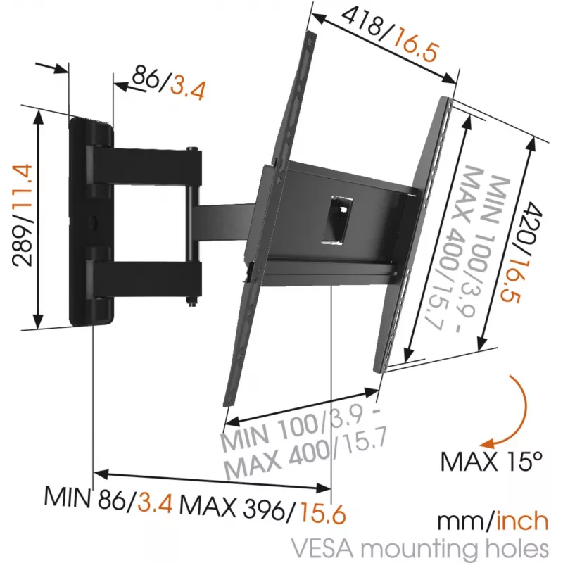 Vogels | Wandhalterung | MA3040-A1 | Vollbeweglich | 32-65 | Maximale Tragfähigkeit 25 kg | Schwarz