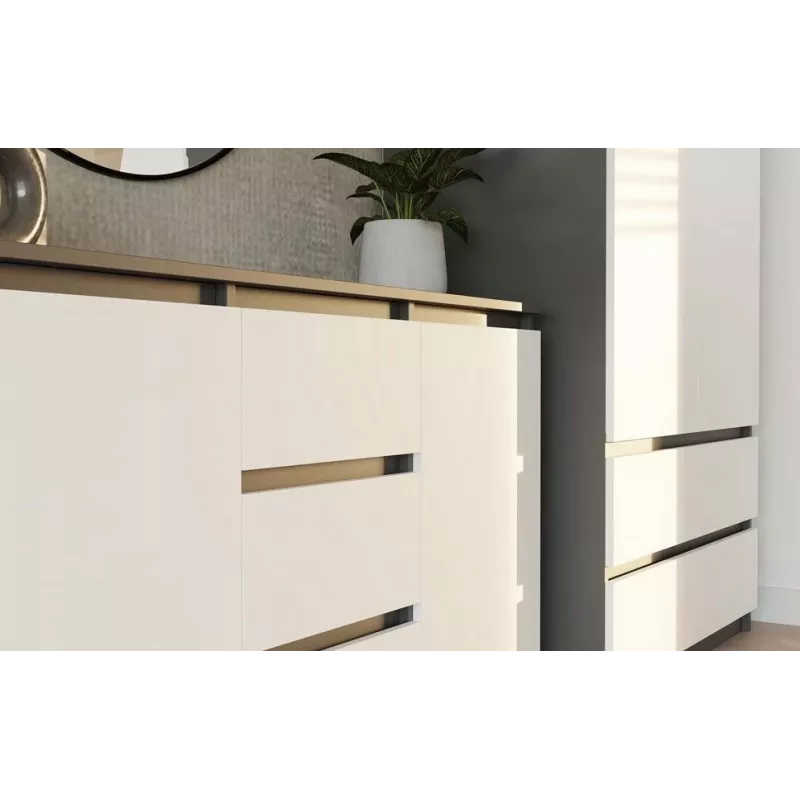Kommode 2 Türen 3 Schubladen top e shop M-MP-K-MAL-2D3S-ANTBIA — Anthrazitrahmen, Weiße Türen, 1200×750×400 mm