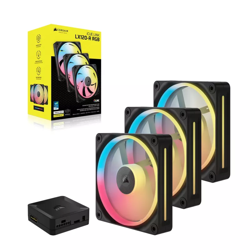 CORSAIR iCUE LINK LX120-R ARGB Reverse Blade 120mm Gehäuselüfter – 3er-Pack – Schwarz