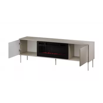 TV-Schrank mit Kamin Cama Meble TRESSE 180x40x54,5 cm — schwarzer Rahmen, Oberseite in Cashmere-Matt