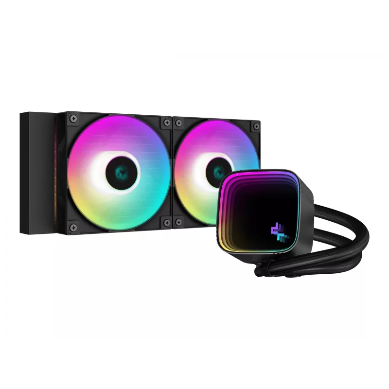 All-in-One-Flüssigkeitskühler DeepCool LS520 SE — 3x 120 mm Lüfter, 280x120x27 mm Aluminiumkühler, 41 cm Schläuche, Kupferboden, RGB