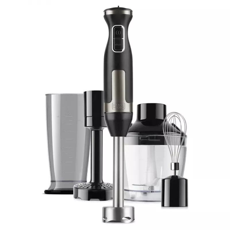 Stabmixer Schwarz & Decker BXHBA1500E — 1500 W Handmixer mit Edelstahlschaft, 20 Geschwindigkeiten, Zerkleinerer, Schneebesen, Puls