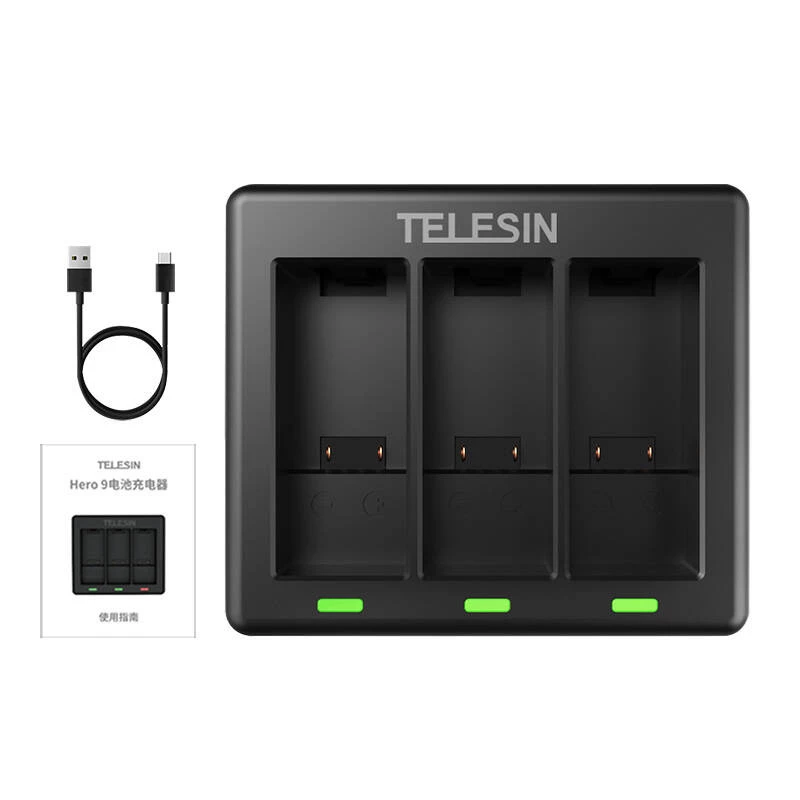 3-fach Ladegerät Telesin für GoPro Hero 12 / Hero 11 / Hero 10 / Hero 9