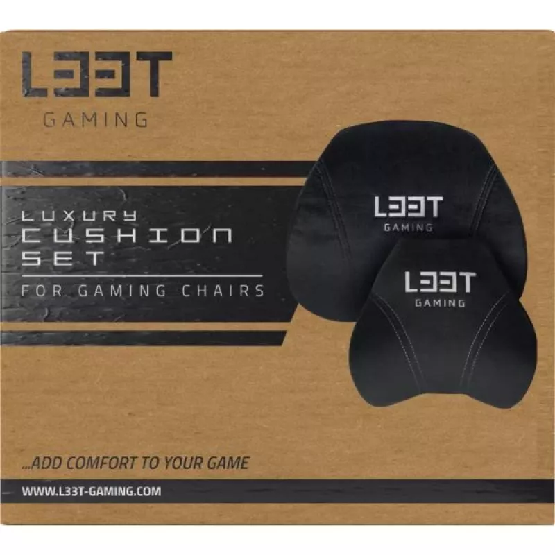 L33T Gaming 160382 Luxuriöses Gaming-Stuhl-Kissen-Set, Memory Foam, Samt, ultrasoft, Schwarz