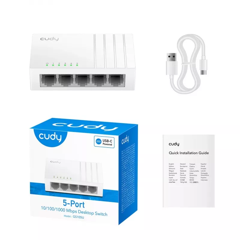 Netzwerk-Switch Cudy GS105U – Unmanaged 5-Port Gigabit Ethernet (10/100/1000), weiß, 5 V