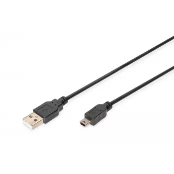 Assmann/Digitus USB 2.0 VERBINDUNGSKABEL A-B USB 2.0 Verbindungskabel, 480Mbit/s, USB A - USB mini B, Stecker/Stecker, 1,8m, Schwarz (AK-300130-018-S)