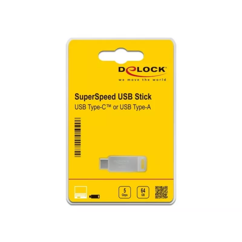 USB-Stick DeLOCK 64 GB USB-C Type-A drehbar Metallgehäuse