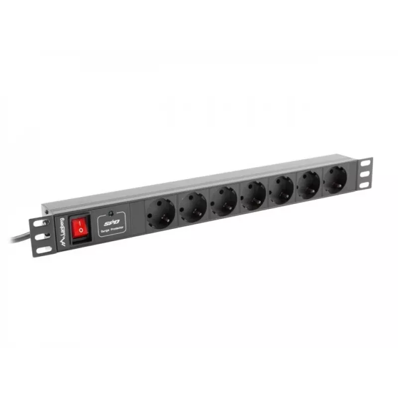 Lanberg | Stromverteilungseinheit (PDU) 19 Zoll 1U 10A 2M 7x Schuko-Steckdosen | PDU-07F-0200-IEC-BK