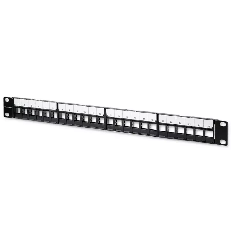 Qoltec 54516 19-Zoll-Rack-Patchpanel, 24 Ports, 1U, UTP, Schwarz