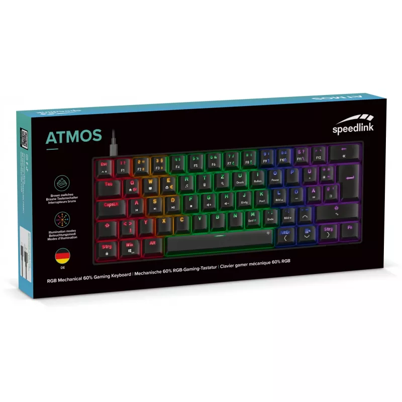 Mechanische Gaming-Tastatur Speedlink ATMOS RGB — kompaktes Layout, RGB-Hintergrundbeleuchtung