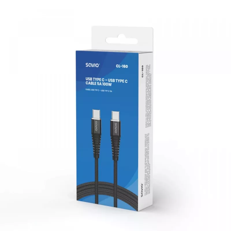Savio CL-160 USB-Kabel 2 m USB 2.0 USB C - USB C Schwarz