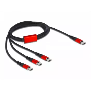USB-Ladekabel DeLOCK 3 in 1 USB Type-C auf 3 x USB Type-C 1 m schwarz/rot