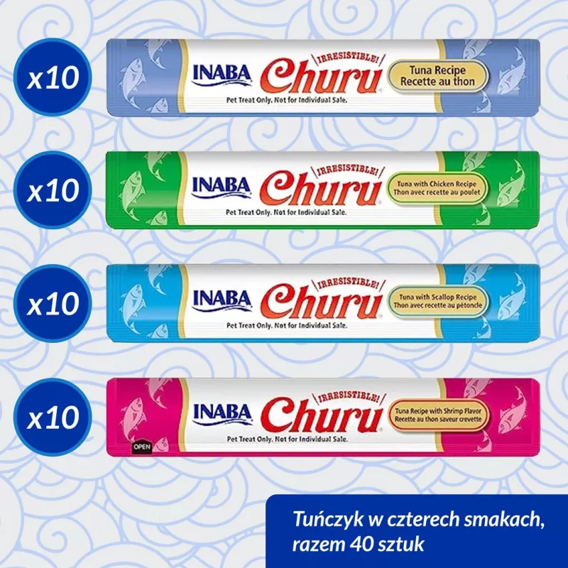 Nassfutter-Snacks INABA Churu Variety Box — Thunfisch, 40 × 14 g Pastenbeutel, getreidefrei, glutenfrei