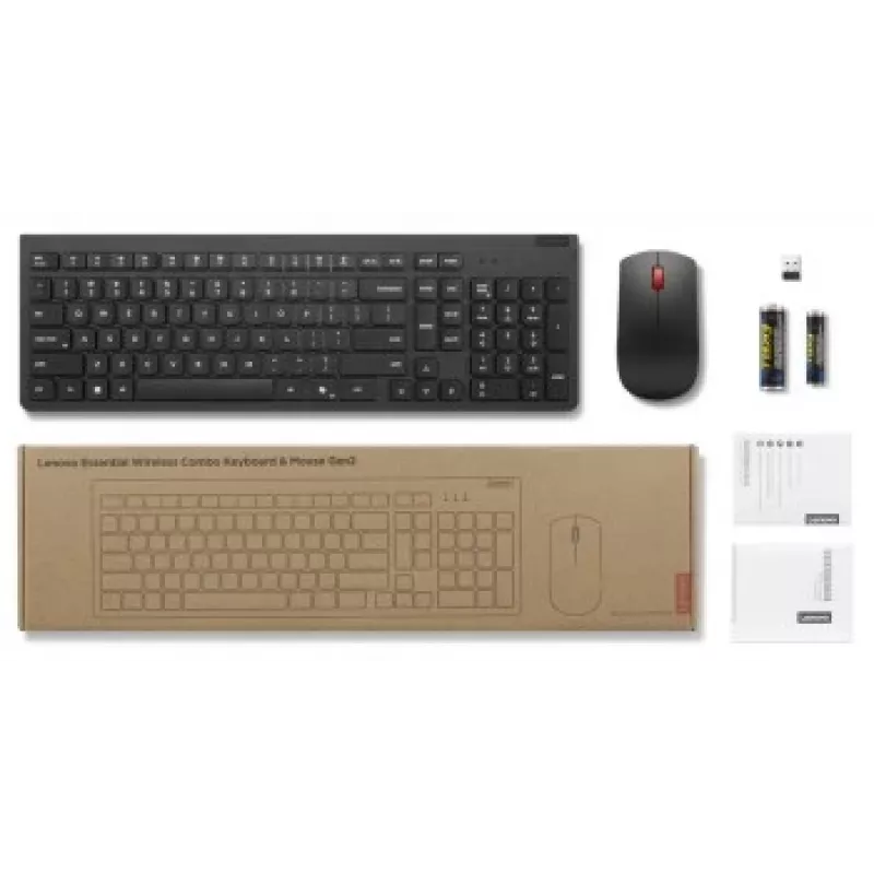 Kabelloses Tastatur-Maus-Set Lenovo Essential Wireless Combo Gen2 — schwarz, kompaktes Layout, kabellose Verbindung