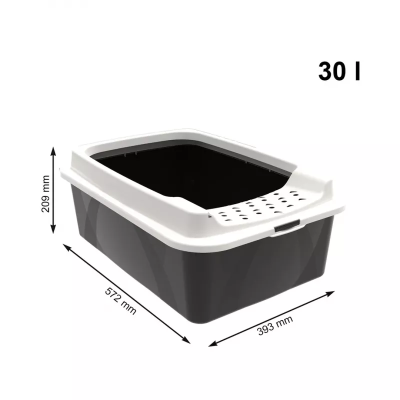 Offene Katzentoilette rotho Bonnie Cat 572×393×209 mm, Technopolymer, 30 L, schwarz/grau