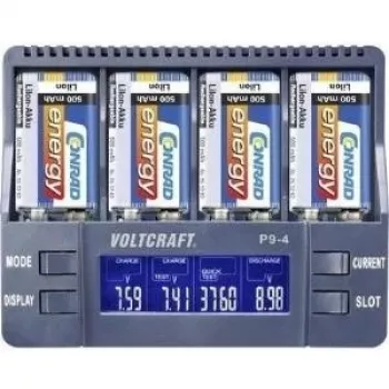 Batterieladegerät Voltcraft P9-4 für 9V-Blockbatterien — Kompatibel mit NiCd, NiMH und Li‑Ion