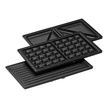 Sandwichmaker Rommelsbacher SWG 700 – kompakter 3-in-1 elektrischer Grill mit 3 Wechselplatten (Sandwich, belgische Waffel, Grill), Edelstahlakzenten