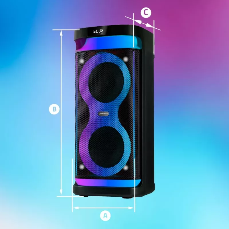 Tragbarer Lautsprecher MANTA SPK0601B100, 100 W, Bluetooth, Karaoke, drahtloses Mikrofon, Akku, Equalizer, Disco-Beleuchtung